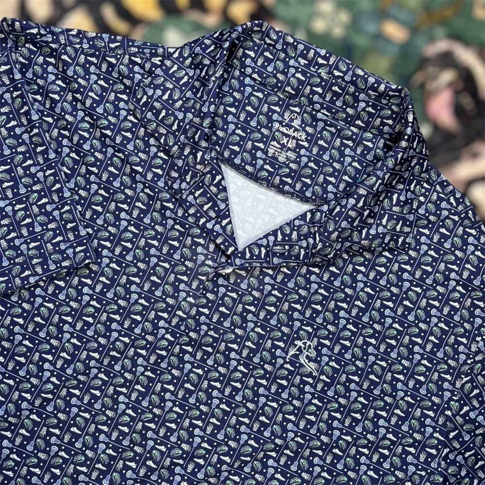 Rhoback lacrosse Performance Golf Polo Shirt Wicking Stretch Blue Print XL - Picture 1 of 5